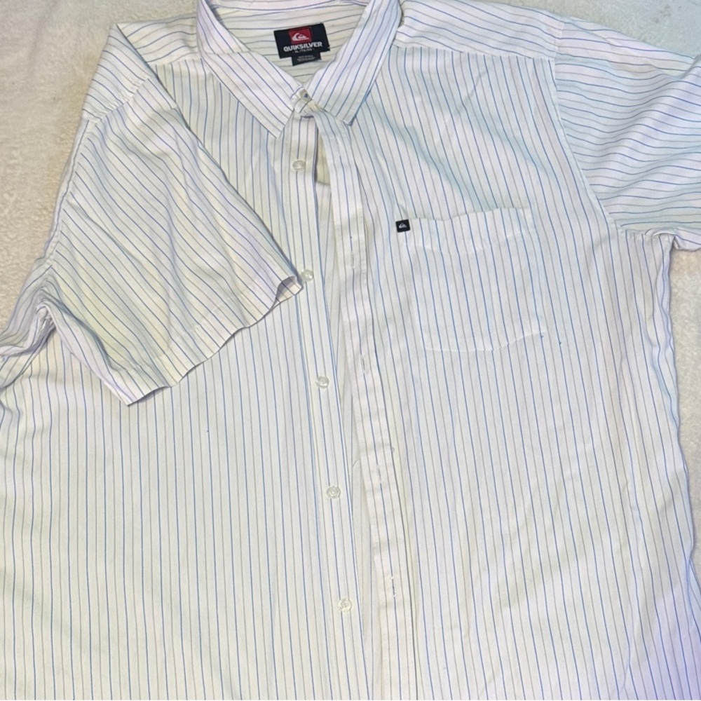 Quicksilver Light Blue and White Striped Button-Down Shirt